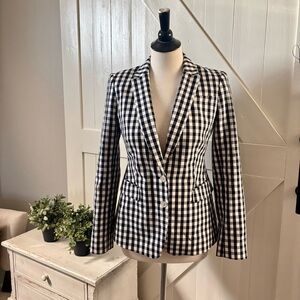 Banana Republic Gingham Blazer Women's Size 4 Navy & White Plaid Business Jacket